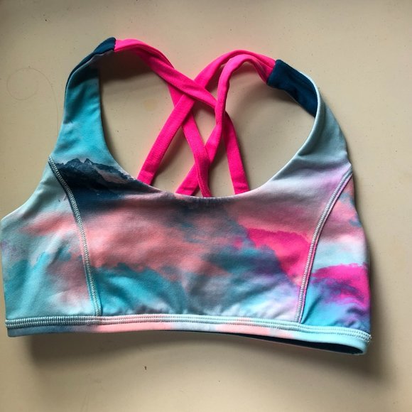 Ivivva Blue Pink & Sky Print Reversible Sports bra - Picture 3 of 5
